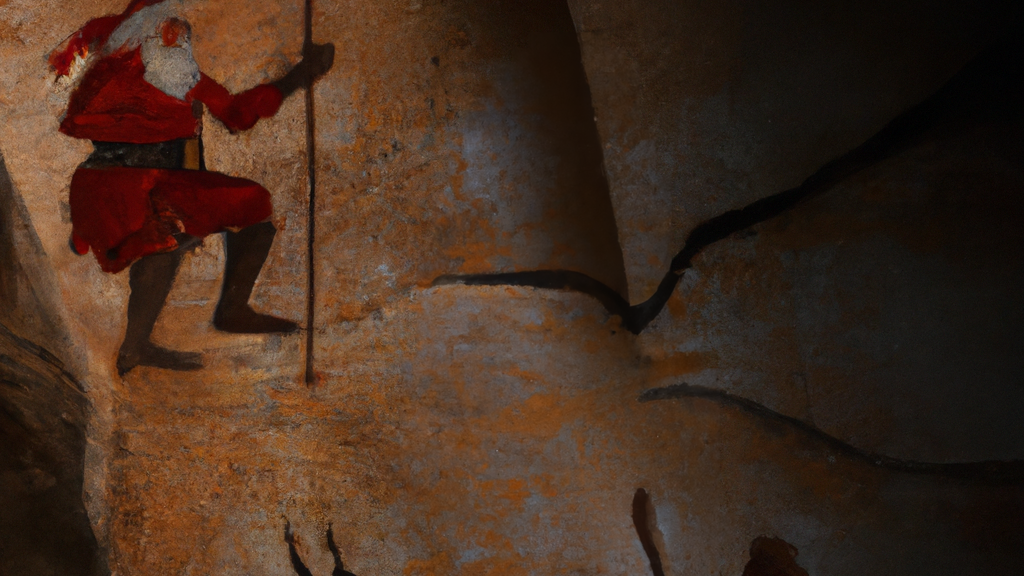 Fresque néandertalienne peinte sur le mur d'une grotte et qui raconte une histoire avec le Père Noël