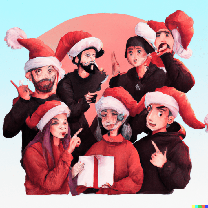 Un groupe d'influenceurs avec un chapeau de Noël